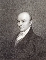 John Quincy Adams (1767-1848), John Adams elnök fia és az Egyesült Államok elnöke (1825-1829) portréja. Gravírozás sd. 19. század.