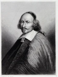 Jules Mazarin (Giulio Raimondo Mazzarino vagy Mazarino) (1602-1661), francia bíboros és politikus portréja - Lavallée „Histoire des Français”-jában, metszet, sd.