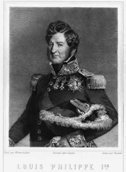 I. Lajos Fülöp (1773 - 1850), francia király portréja - Lavallée „Histoire des Français”-jában, metszet, sd.