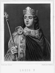 Louis V le Fainéant (967 - 987), francia király portréja - Lavallée „Histoire des Français”-jában, metszet, sd.