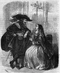 XIII. Lajos (1601-1643) francia király és Mademoiselle de Lafayette portréja – metszet a XIX.