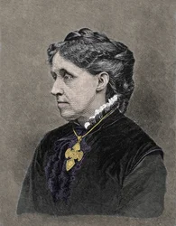Louisa May Alcott (1832-1888) amerikai regényíró portréja. 19. századi színes metszet.