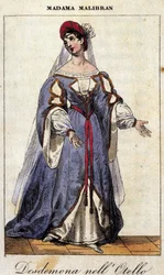 Maria Garcia, a Malibran (1808-1836) énekesnő portréja Desdemone szerepében Gioachino Rossini „" Othello " (Otello) című dalában. Teatro alla Scala 1833.
