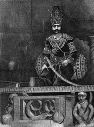 Nasir Al-Din (Nasszer al Din) (1831-1896) perzsa sah portréja a trónján.