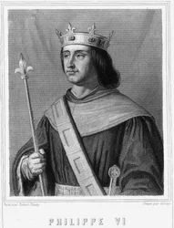 Philippe VI de Valois (1294 - 1350), francia király portréja - Lavallée „Histoire des Français”-jában, metszet, sd.