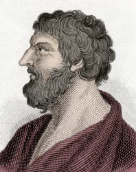 Mitilenéi Pittacos görög államférfi (Kr. e. 650-570) portréja (Mitilénei Pittacus). Metszet 19. század.