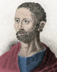 Poszidoniosz görög filozófus, Stoician (Kr. e. 135-51) portréja (Poszeidoniosz, Poszeidoniosz, Apameei Poszidoniosz, Rodosi Poszidoniosz, Poszidoniosz (latinul), Apameei Poszidoniosz, Rodosi Poszidoniosz 19. századi metszet.