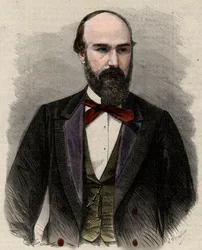 Santos Gutierrez (1820-1872) politikus és a Kolumbiai Egyesült Államok volt elnökének portréja. Metszet a „L