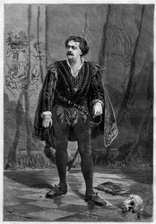 Ernesto Rossi színész portréja Hamlet szerepében William Shakespeare-től a párizsi Ventadour színházban 1875-ben.