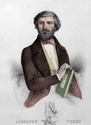 Giuseppe Verdi (1813 - 1901) olasz zeneszerző portréja „” i Due Foscari” című 1844-es metszettel.