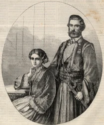III. Mihály szerb herceg (1823-1868) és Julie hercegnő (1831-1919) portréja. Metszet a „” L