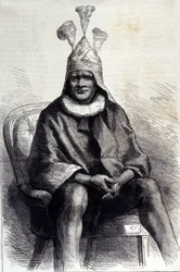Cetshwayo zulu király portréja (vagy Cetawayo, Cetewayo, Cetywajo, Ketchwayo) (1826-1884) Metszet a XIX.