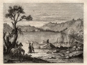 Pozzuoli Solfatara, Nápoly közelében - Solfatara de Pouzolles, Olaszország - metszet Louis Figuier „Les Merveilles de l