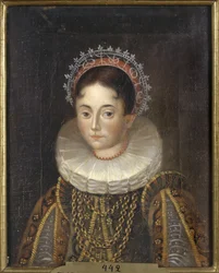 Princesse Elisabeth de Suede, Mecklembourg Gadebusch hercegnő hitvese – Erzsébet svéd hercegnő (1549-1597), mecklenburgi hercegnő portréja, Anonymous. Olajfestmény. Mérete: 28x22 cm. Nemzeti Múzeum Stockholm