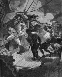 Jean Bart közlegény (1650-1702) közeledik egy hajóhoz. századi metszet. Jules Michelet „Histoire de France” című művében