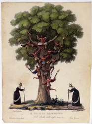 A Benevent dió, a boszorkányok és a démonok ábrázolása annak a legendájának a bemutatása, amely Franz Xaver Sussmayr (1766-1803) osztrák zeneszerző „Il noce di Benevento” című balettjét ihlette. századi illusztráció