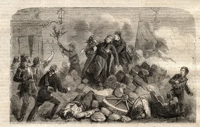 1848-as forradalom: „” Denis Affre monsignor (1793-1848) Archeveque a párizsi Faubourg Saint Antoine barikádon 1848.06.26. (Do o mon dieu que mon sang be le dernier vers) (Death Denis Affre párizsi érsek barikád a t bejáratánál