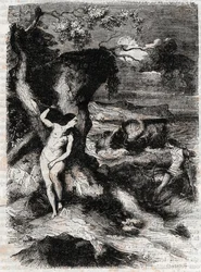 Roland delivre Olympe – Ludovico Ariosto (16. század) „” Roland furieux” (Orlando furioso) metszete (16. század), Ariosto néven ismert – Tressan gróf olasz nyelvről fordított kiadása, Gustave Harvard kiadása 1851