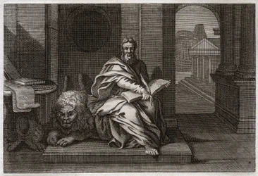 Royaumont Biblia, Újszövetség: Szent Márk evangélista az oroszlánnal. Illusztráció 1811-ből.