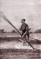 A nedves bambusz rozsdásodása, papírgyártás Kínában (Kr. e. 3. század) (metszet)