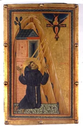 Szent Ferenc a stigmákkal. Festészet a 13. századból. Firenze. Uffizi Múzeum.