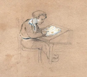Iskolás a munkahelyén. (rajz, 1830 körül)