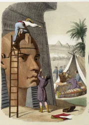 Egyiptom Tudományos Bizottsága (Jean Francois (Jean-Francois) Champollion küldetése). századi metszet.