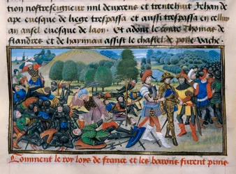 Hetedik keresztes hadjárat: IX. Lajos (Szent Lajos) királyt (1214-70) elfogják az 1250-es egyiptomi manszúri csata során, David Aubert Chronique abregee 1250 Paris.