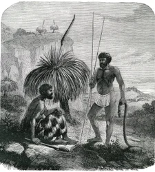 Kígyóvadászok Ausztráliában. Metszet 1868