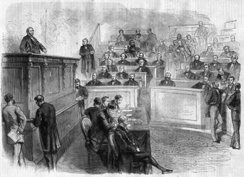 Eugene Rouher (1814-1884) beszéde a törvényhatósági törvényszéken – Metszet a „Le Journal Illustronne”-ban”