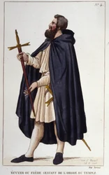 Squire vagy testvér, aki a templom rendjét szolgálja. metszet 1830-ból