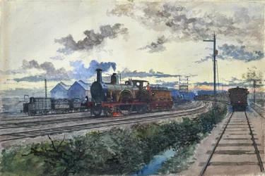 Gőzmozdony, 1870 körül (akvarell, papír)