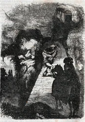 Harc Roland és Rodomont között – 1851-es metszet a „Dühös Roland” (Orlando furioso) című művéből (16. század), Ludovico Ariostotól, Ariosta néven ismert – Tressan gróf olasz nyelvről fordított kiadása, Gustave Harvard 1851.
