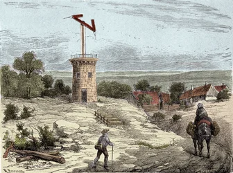 Telegraph: Claude Chappe (1765-1805) távírója 1794 körül - Metszet