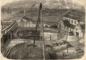 Távírás: A kelet-greenwichi (Anglia) Elliot and Company Glass gyárában gyártott transzatlanti kábel készen áll a szállításra. Gravírozás a március 14-i „” The Illustrated London News”-ba
