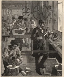 A túra művészete: Esztergaműhely a fáról. Metszet 1885-ből Adolphe BITARD „Les arts et metiers illustres” című könyvében.