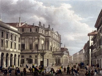 A milánói Teatro alla Scala a 19. század elején. A korszak metszete. Museo della Scala de Milan