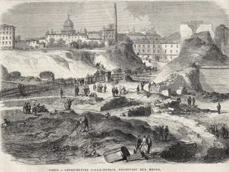 Gallo Romain amfiteater 1870-ben fedezte fel a párizsi Rue Monge utcát, amely ma az Arenes de Lutèce. századi metszet.