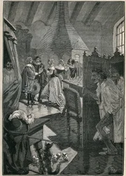 Az üveg művészete: az üvegkészítők. Metszet 1885-ből Adolphe BITARD „Les arts et metiers illustres” című könyvében.