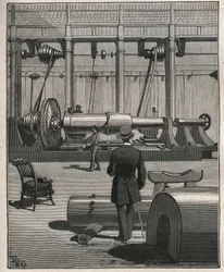 A túra művészete: lövöldözni egy acél szörnyágyúval. Metszet 1885-ből Adolphe BITARD „” Les arts et metiers illustres” című könyvébe.