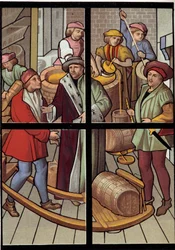 A sörfőzők. Litográfia a 15. századi tournai székesegyház ólomüveg ablakából. 19. század. Párizs, díszítőművészet