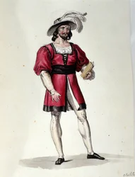 Franz Xaver Sussmayr (1766-1803) osztrák zeneszerző „” Il noce di Benevento”” című balettjének Virilitét értelmező szereplője. századi illusztráció