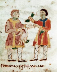 A csirkeárus (miniatűr, 9. század)