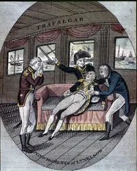 Nelson admirális halála a trafalgari csatában, a „Victory” nevű hajója fedélzetén (október 21.