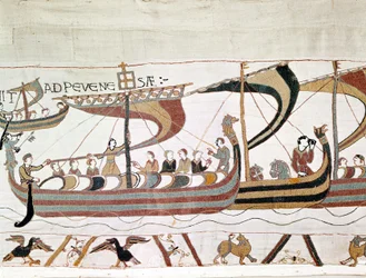 I. Hódító Vilmos (1027-1087) flottája útban Angliába – Bayeux gobelin, Mathilde királynő hímzéseként ismert