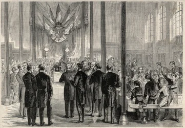 Jenő Lajos József császári herceg (1856-1879) részt vesz a Nagy Szent Károly lakomán Párizsban, a Lycee Bonaparte-ban (akkor Lycee Condorcet). Metszet a „The Universe illustrious”-ba