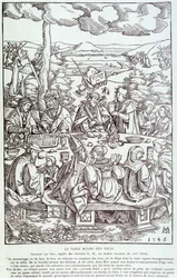 A bűnök kerek asztala: játék, kapzsiság, kéj, büszkeség... - Metszet 1546