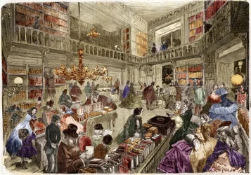 A Nouvelle, boulevard des italiens könyvesbolt üzlete Párizsban 1860-ban.