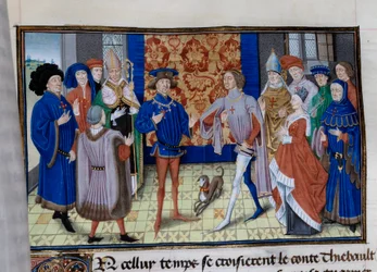 Champagne-i Thibaut III (1179-1201), Lajos (meghalt 1205), Blois és Chartres grófja és IX. flandriai Baudouin (vagy VI. hainaut-i Baudouin), akit I. Baudouinként Konstantinápolyból (1171-1206) ismernek. Miniatűr a "" Chronicle du temps de Herode Antipas""
