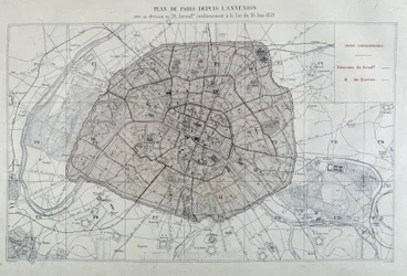 Párizs átalakulásai a második birodalom alatt, Haussman Paris. Párizs térképe az annektálás óta, 20 kerületre való felosztásával, az 1859. június 16-i törvénnyel összhangban – a „Párizs város kerületeinek közigazgatási atlaszában”